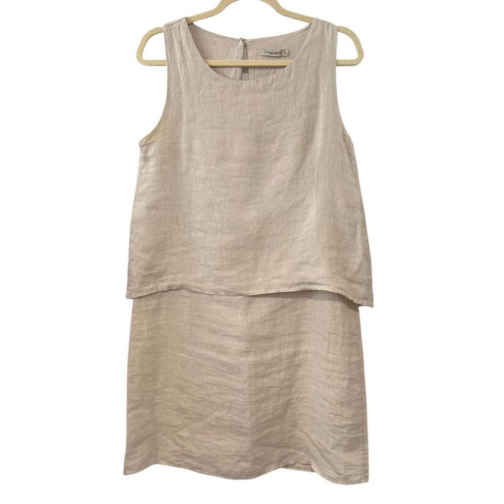 Lungo L’Arno Small Beige Layered Linen Sleeveless Shift Dress